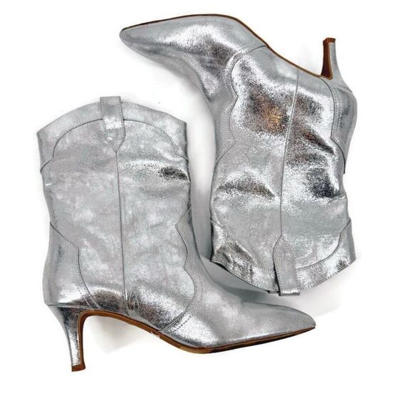 DV Dolce Vita Andres Silver Western Heeled Ankle Boots‎ Size 10 - Picture 5 of 5